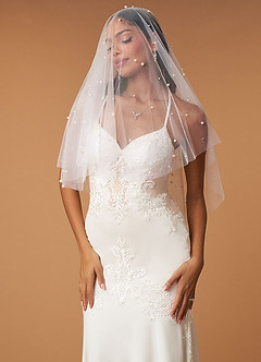 front Viola Pearl Fingertip Veil With Blusher