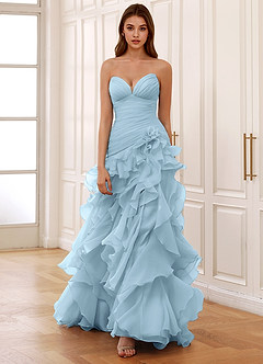 Christabelle Azul Tímido Vestido de fiesta de encaje transparente con corsé y diamantes de imitación image4