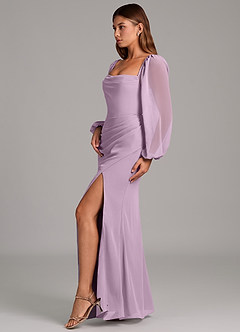 Azazie Brixley Robes de demoiselle d'honneur Robe Sirène en Mousseline de soie Manche longue Glycine image5