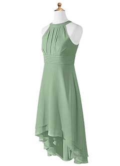 Azazie Linna Junior Matcha A-Line Pleated Chiffon Dress image7