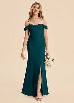 Azazie Nira Junior Pine Mermaid Ruched Chiffon Dress image4