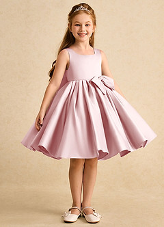 Azazie Jessie Robe Demoiselle D'honneur Fillette Robe Trapèze en Mat Satiné Arc Rose Poudré image5