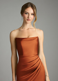Azazie Leonis Bridesmaid Dresses Cinnamon Mermaid Pleated Stretch Satin Convertible Dress image4