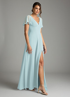 Azazie Kimber Vestidos de damas de honor Vestido de Neblina de Gasa de Corte en A con Manga volante image6