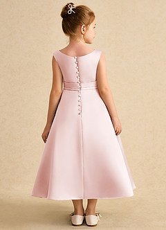 Azazie Eve Abiti da Ragazza di Fiori Abito A-Line in Raso Opaco Plissettato Rosa Rossore image2