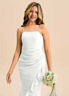 Azazie Buzzy Junior Robe Fourreau en Mousseline de soie Plissée Blanc image2