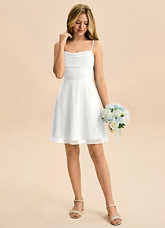 Azazie Bear Junior White A-Line Pleated Chiffon Dress image3