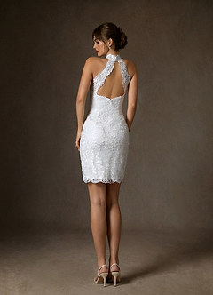 Azazie Eden Abiti da Sposa Abito Tubino in Pizzo Collo Alto Bianco Diamante image5