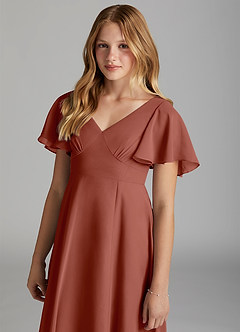 Azazie Kimber Junior Bronzer A-Line Pleated Chiffon Dress image6