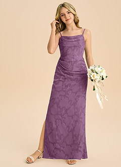 Azazie Mai Junior Wisteria Sheath Pleated Floral Burnout Dress image3