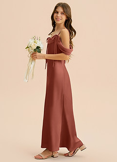 Azazie Bellalina Junior Syrena Pofałdowany Satyna elastyczna Długość podłogi Młodsza druhna Sukienka image5