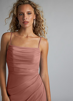 Azazie Teyana Final Sale Burgundy Sheath Square Neckline Pleated Mesh Dress image5