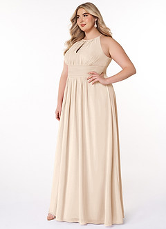 Azazie Bonnie Brautjungfernkleider A-Linie Schlüsselloch Gerüscht Chiffon Kleid Alabaster Weiß image3