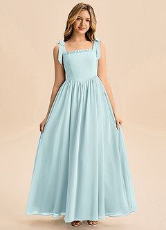 Azazie Delia Junior Abito A-Line in Chiffon Fiocco Sea Glass image3