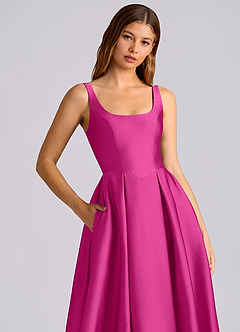 Azazie Amalie Bridesmaid Dresses Fuchsia A-Line Pleated Stretch Satin Dress image2