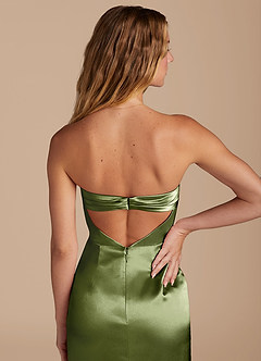 Azazie Leonis Bridesmaid Dresses Olive Mermaid Pleated Metallic Satin Convertible Dress image4