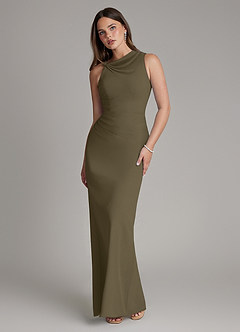 Azazie Charice Brautjungfernkleider Etui Plissee Chiffon Kleid Weidengrün image1