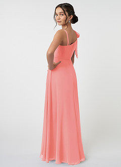 Azazie Aidy Junior Coral A-Line Bow Chiffon Dress image4