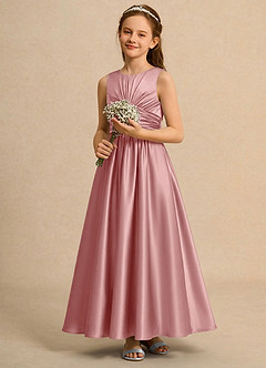 Azazie Ducky Girls Formal Flower Girl Dresses Dusty Rose A-Line Pleated Stretch Satin Dress image5