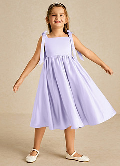 Azazie Chelsie Flower Girl Dresses Lilac A-Line Bow Matte Satin Dress image1