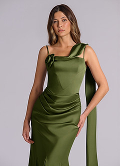 Azazie Inara Bridesmaid Dresses Olive Mermaid Pleated Stretch Satin Dress image7