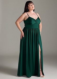 Azazie Zeya Bridesmaid Dresses Emerald A-Line Pleated Stretch Satin Dress image11