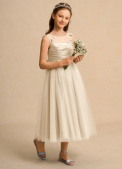 Azazie Snowball Girl vestidos de niña de las flores Vestido de Champán de Tul de Princesa con Plisado image6