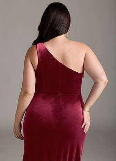 Azazie Argan Bridesmaid Dresses Burgundy Mermaid One Shoulder Pleated Velvet Dress image14