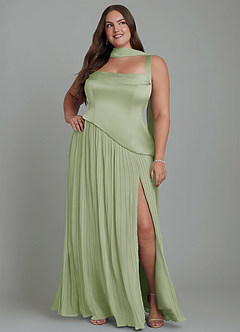 Azazie Stephanie Bridesmaid Dresses Dusty Sage A-Line Pleated Stretch Satin Dress image15