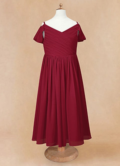 Azazie Chelle Blumenmädchenkleider A-Linie Plissee Chiffon Kleid Burgunderrot image6