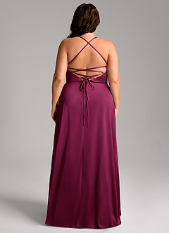Azazie Mei Bridesmaid Dresses Red Plum A-Line V-Neck Stretch Satin Dress image8