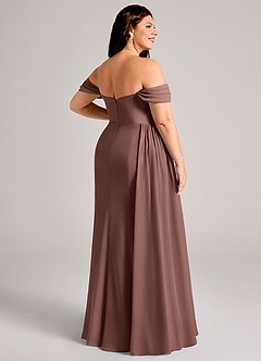 Azazie Amyra Bridesmaid Dresses Espresso Sheath Off the Shoulder Chiffon Convertible Dress image13