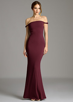 Azazie Shantal Vestidos de damas de honor Vestido Cabernet de Jersey elástico de primera calidad de Corte Sirena con Hombros descubiertos image5