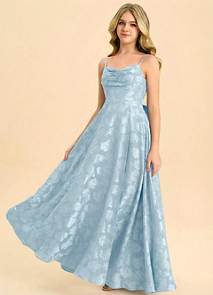 Azazie Bear Junior Formal Klä av A-Line i Blommig Utbrändhet Plisserad image5