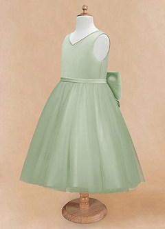 Azazie Sarina vestidos de niña de las flores Vestido de Salvia Polvorienta de Tul de Corte En A con Lazo image8
