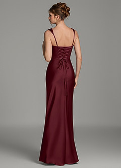 Azazie Mela At-home Try On Dresses Dusty Rose Sheath Corset Stretch Satin Dress image6