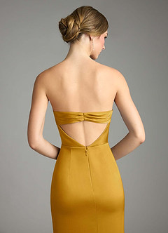 Azazie Leonis Bridesmaid Dresses Butterscotch Mermaid Pleated Stretch Satin Convertible Dress image7