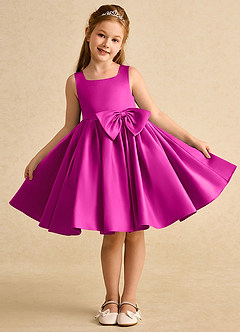 Azazie Jessie Flower Girl Dresses Fuchsia A-Line Bow Matte Satin Dress image2