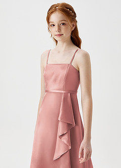 Azazie Kaylee Junior Dusty Rose A-Line with Belt Metallic Satin Dress image6
