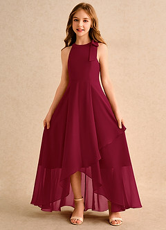 Azazie Boop Girls Formal 플라워 걸 드레스 A라인 보우 쉬폰 비대칭 드레스 image5