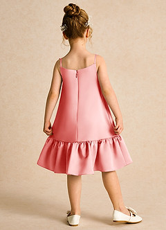 Azazie Kiwi Blumenmädchenkleider A-Linie Spaghetti Riemen Matte Satin Kleid Koralle image2