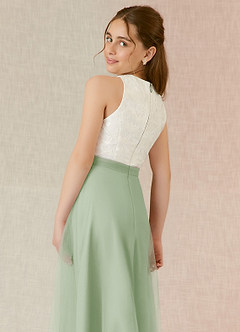 Azazie Albertine Junior Dusty Sage A-Line Lace Chiffon Dress image6