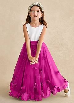 Azazie Vi Flower Girl Dresses Fuchsia A-Line Sleeveless Tulle Dress image6
