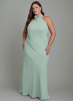 Azazie Velli Bridesmaid Dresses Agave Mermaid High Neck Chiffon Dress image8