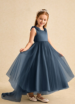 Azazie Lorita Robe Demoiselle D'honneur Fillette Robe Trapèze en Tulle Perlé Neptune image7