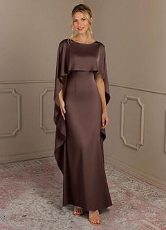 Azazie Eli Mother of the Bride Dresses Ganache Sheath Boatneck Stretch Satin Dress image1