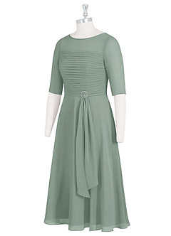 Azazie Naomi Abiti per la Madre della Sposa Abito A-Line in Chiffon Plissettato con Scollo a Barca Salvia Argentata image9