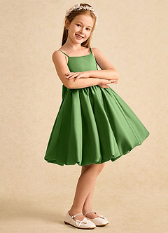 Azazie Davine Flower Girl Dresses Basil A-Line Spaghetti Strap Matte Satin Dress image6