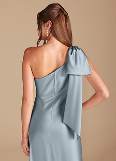 Azazie Capri Jurken voor bruidsmeisjes Jurk van Metaalachtig Satijn met Kolom One-Shoulder Stoffig Blauw image2