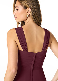 Azazie Kaitlynn Bridesmaid Dresses Cabernet Empire Ruched Chiffon Convertible Dress image7